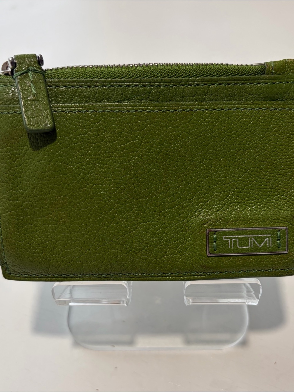 Tumi Olive Green Leather Zip Pouch